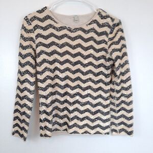 J Crew Fully Sequined Sparkly Chevron Striped Long Sleeve Pullover Sweater